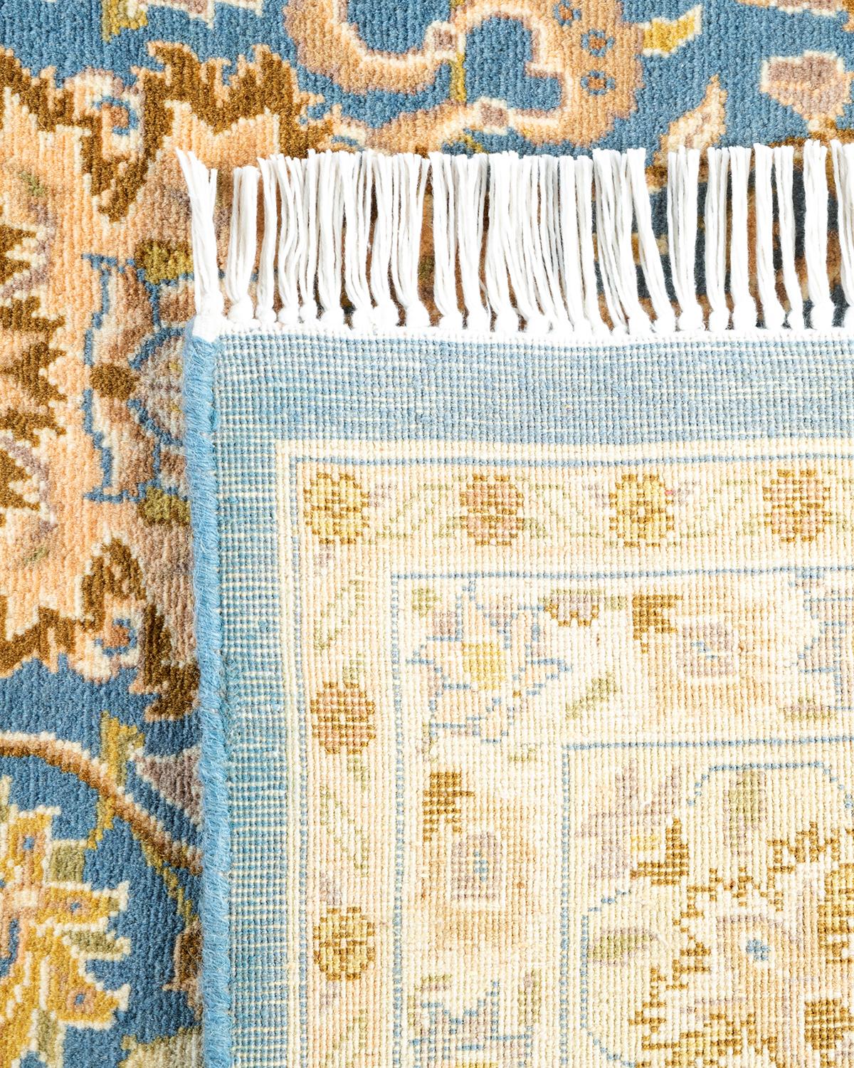Contemporary One of a Kind Hand Knotted Traditional Oriental Mogul Light Blue Area Rug For Sale