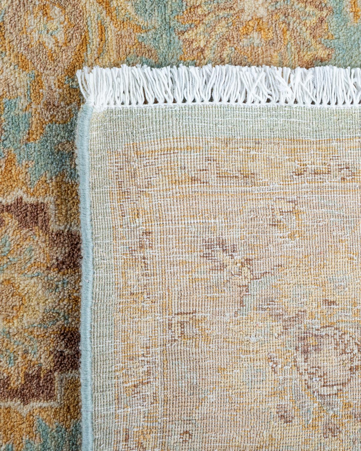 Contemporary One of Kind Hand Knotted Traditional Oriental Mogul Light Blue Area Rug For Sale