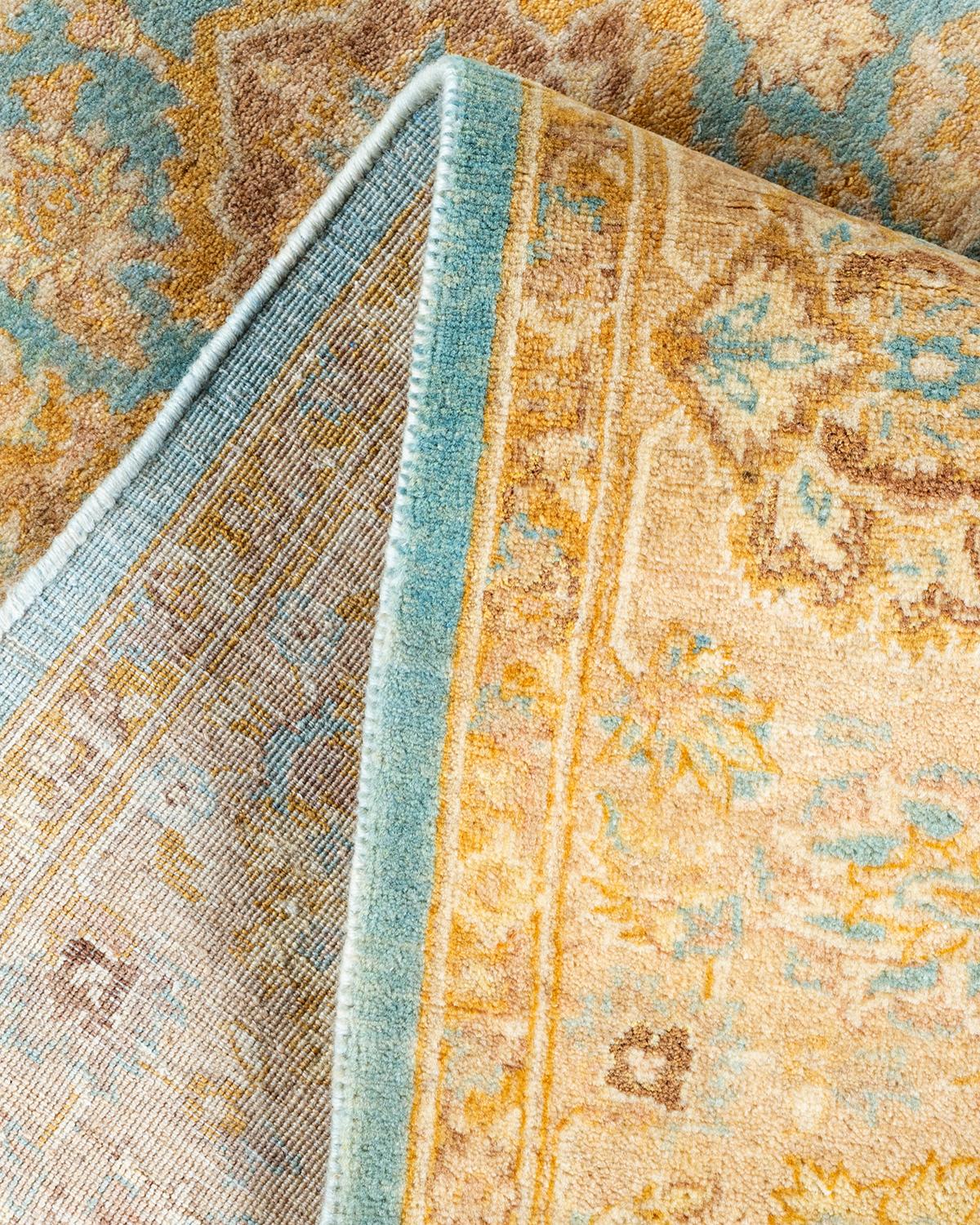 Wool One of a Kind Hand Knotted Traditional Oriental Mogul Light Blue Area Rug For Sale