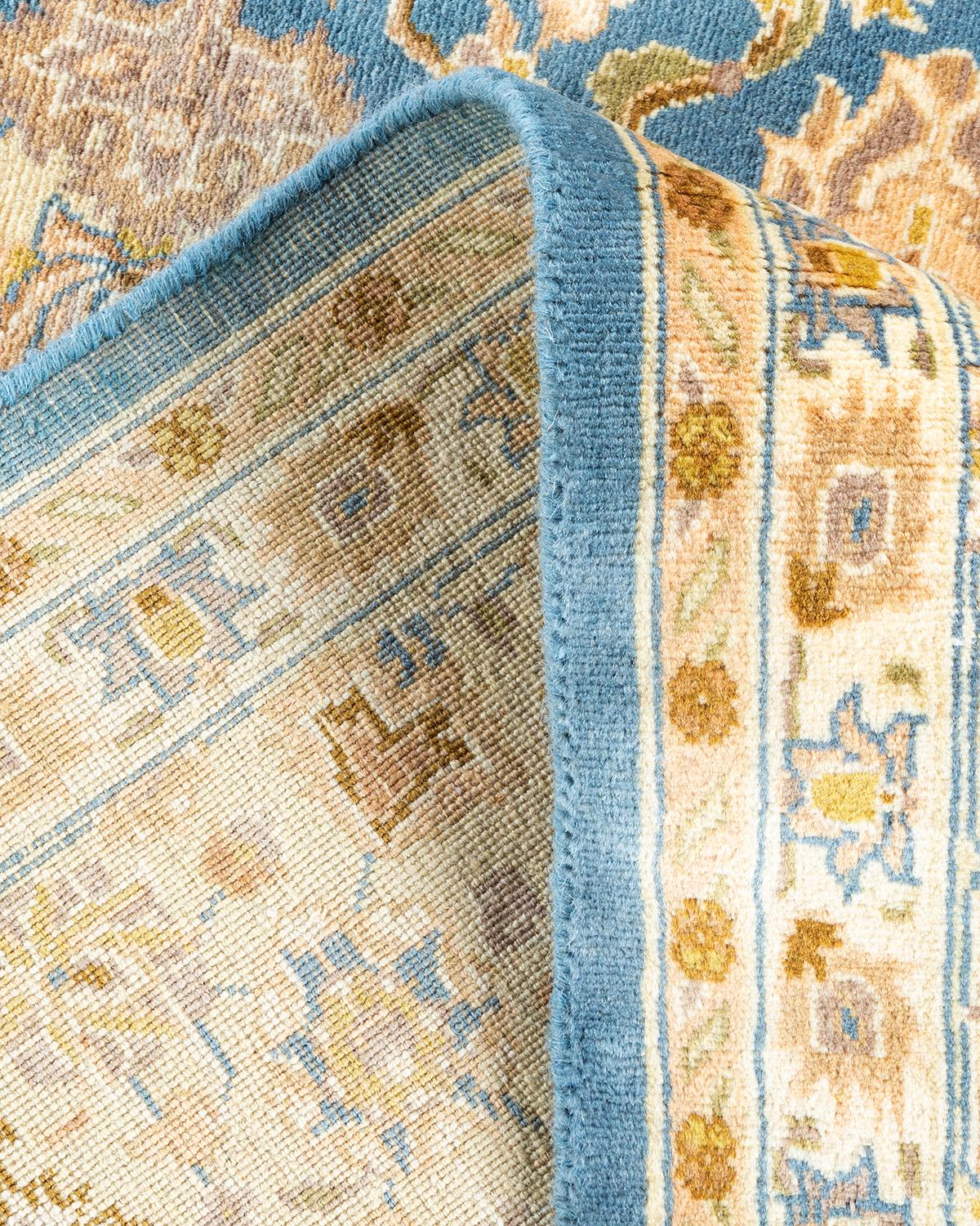 Wool One of a Kind Hand Knotted Traditional Oriental Mogul Light Blue Area Rug For Sale