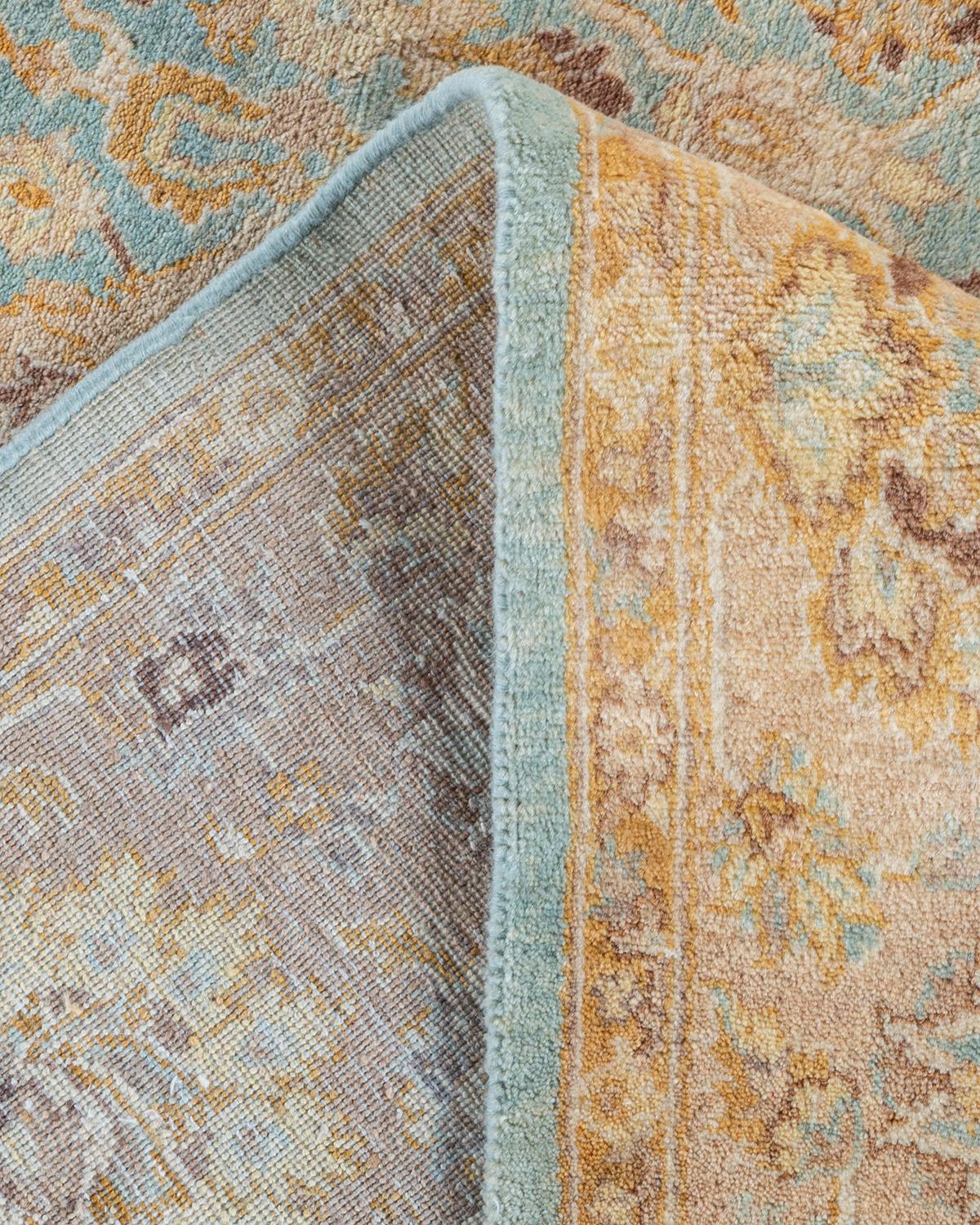 Wool One of Kind Hand Knotted Traditional Oriental Mogul Light Blue Area Rug For Sale