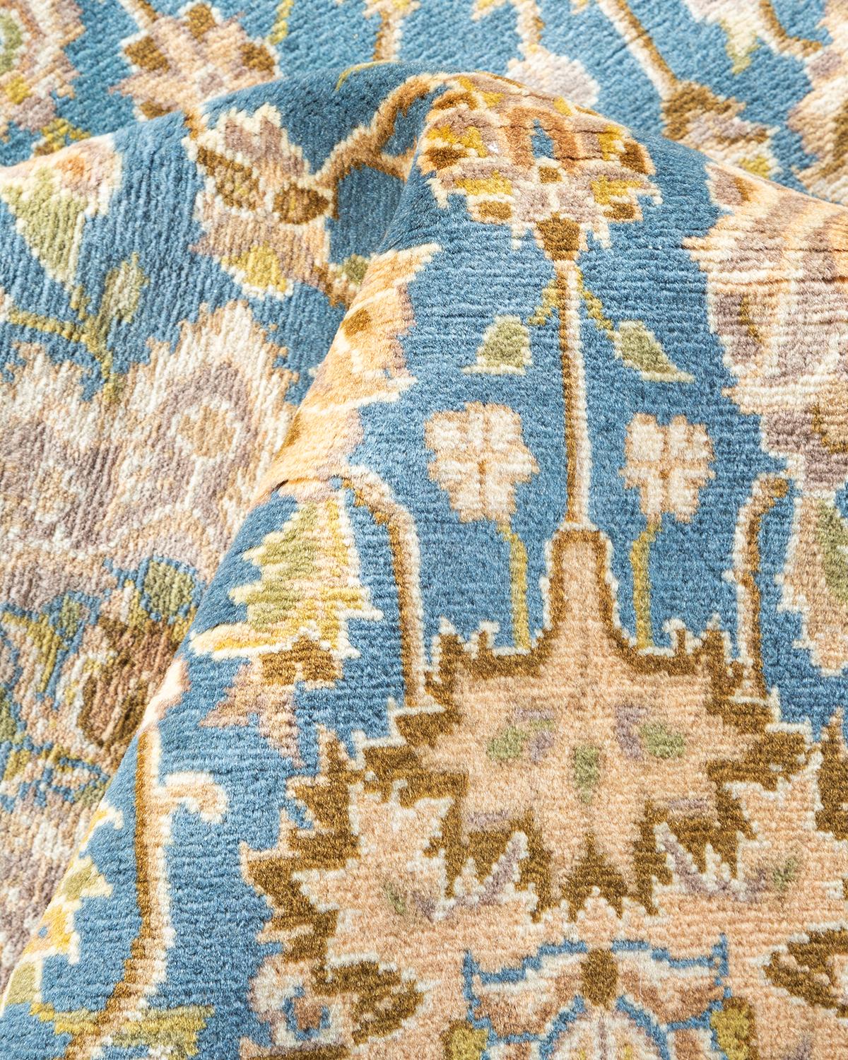 One of a Kind Hand Knotted Traditional Oriental Mogul Light Blue Area Rug For Sale 1