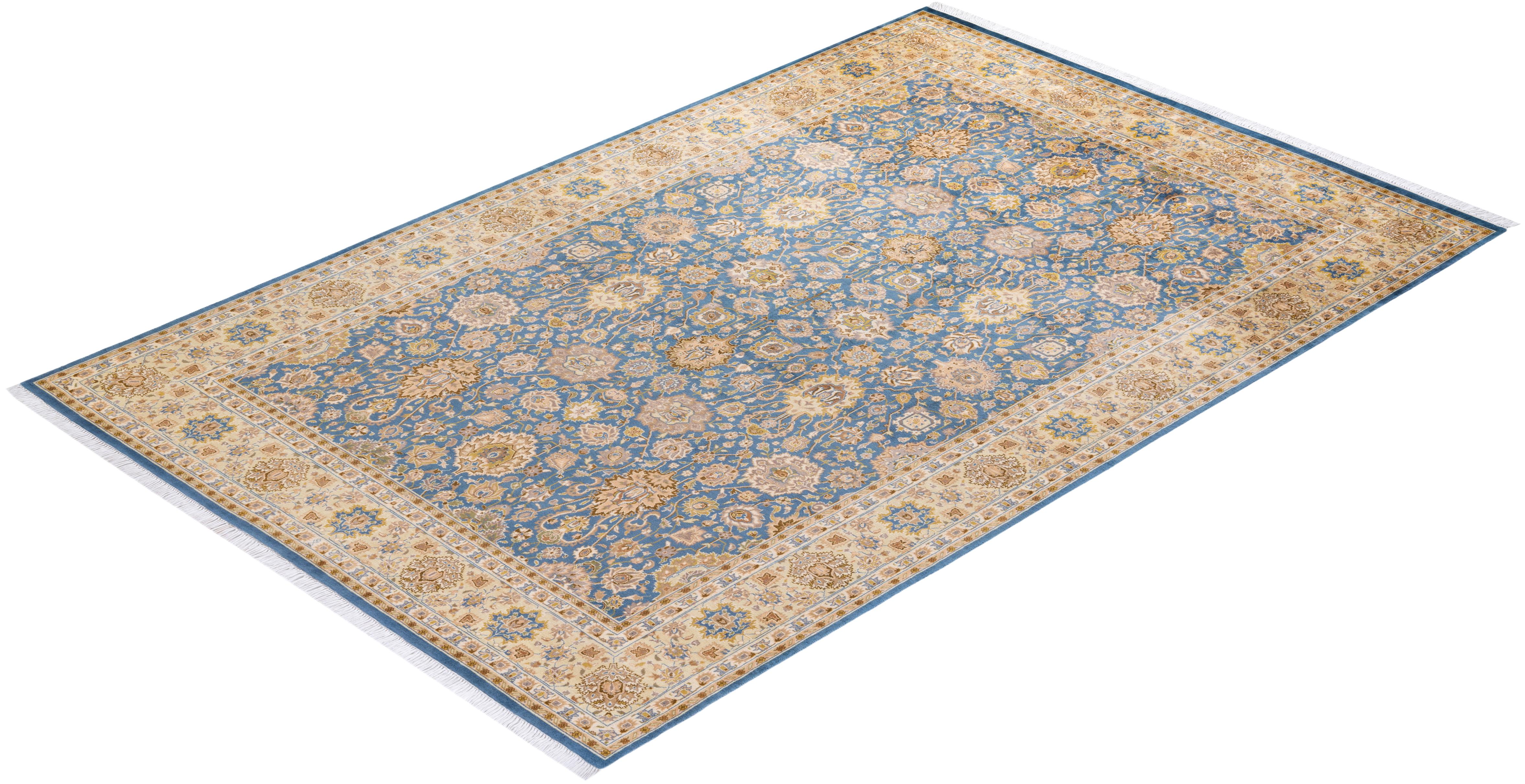 One of a Kind Hand Knotted Traditional Oriental Mogul Light Blue Area Rug For Sale 2