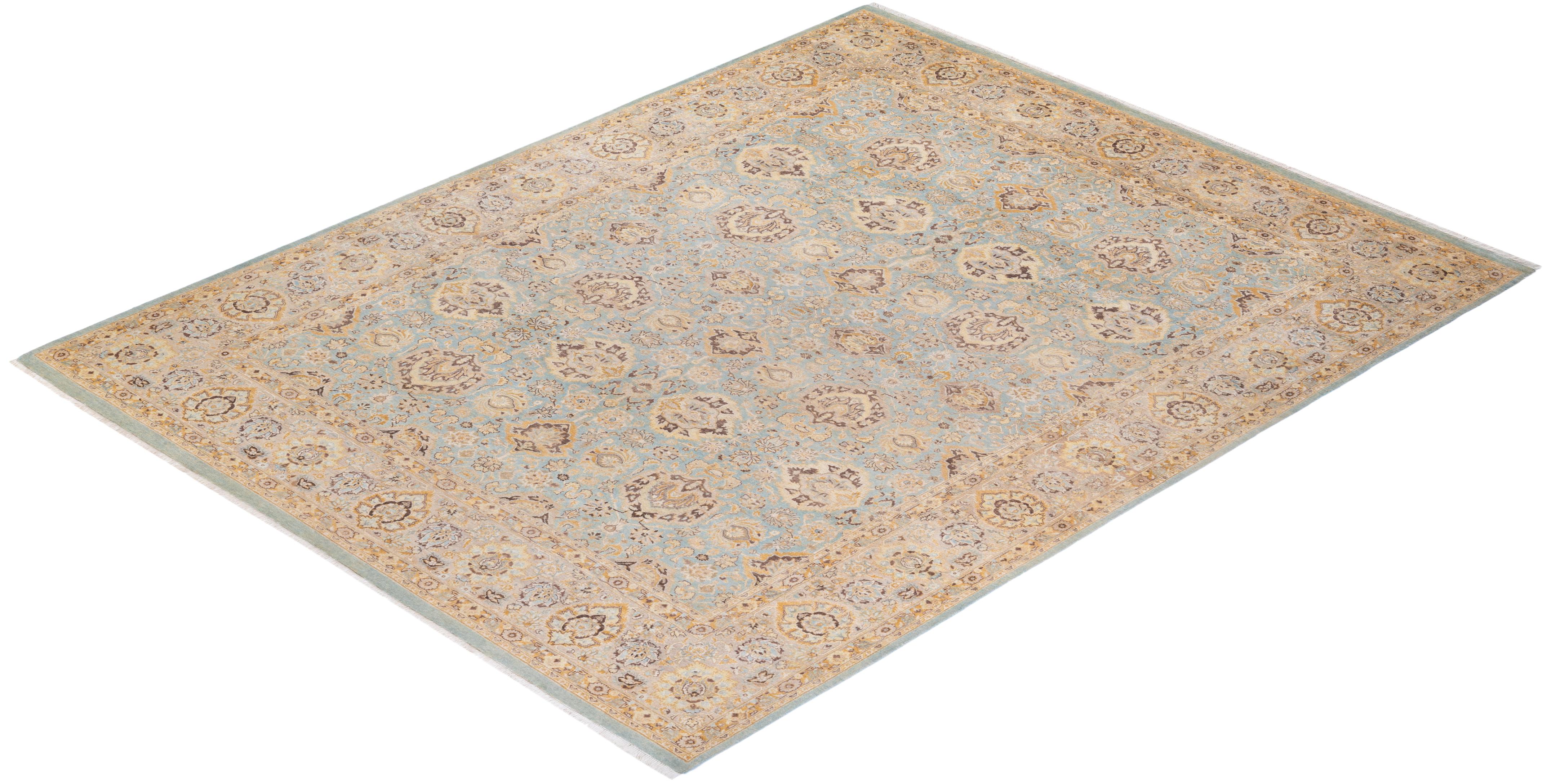 One of a Kind Hand Knotted Traditional Oriental Mogul Light Blue Area Rug For Sale 2