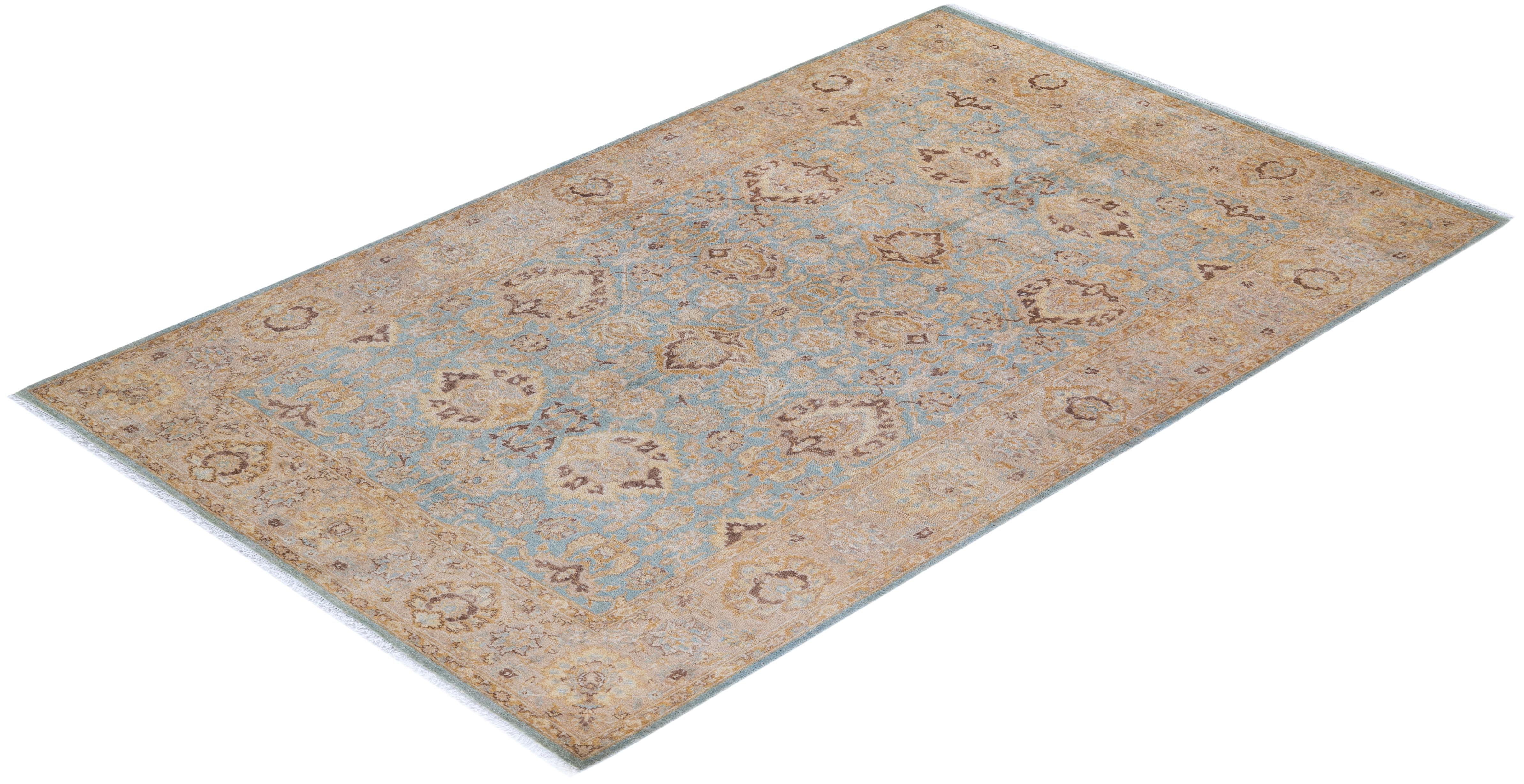 One of Kind Hand Knotted Traditional Oriental Mogul Light Blue Area Rug For Sale 2