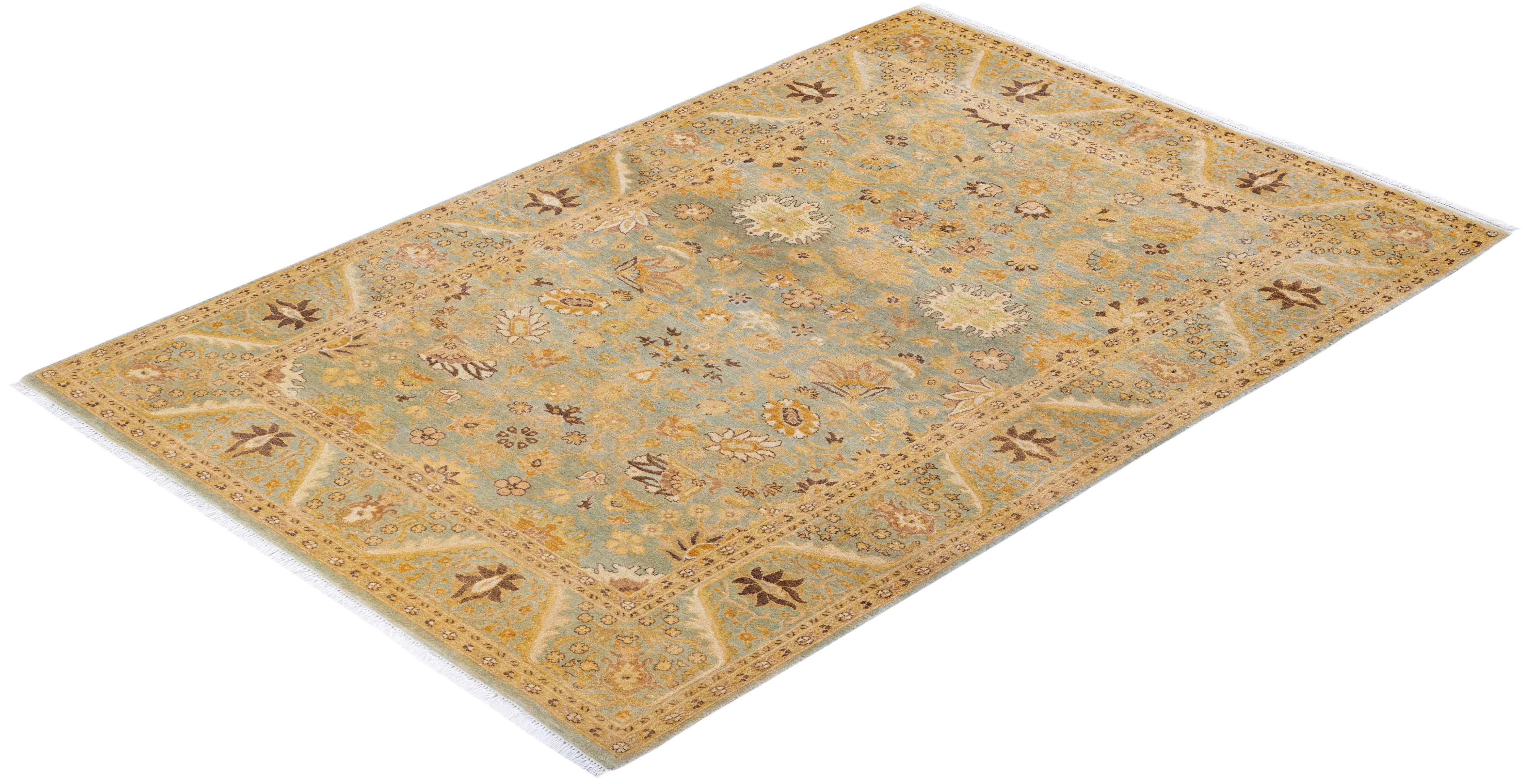 Alfombra única anudada a mano tradicional oriental Mogul azul claro en venta 2