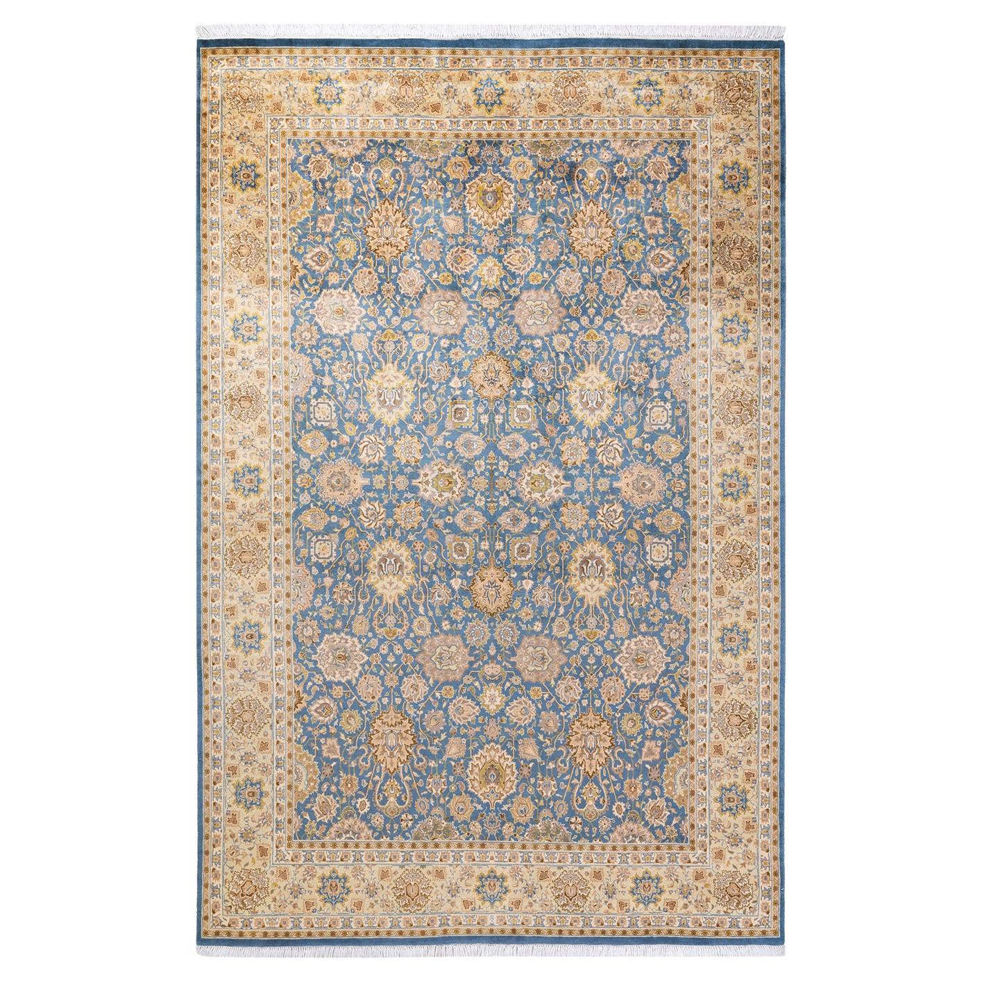 One of a Kind Hand Knotted Traditional Oriental Mogul Light Blue Area Rug