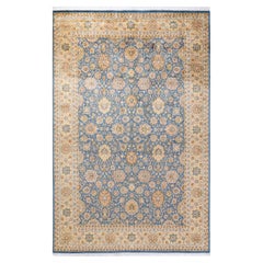 One of a Kind Hand Knotted Traditional Oriental Mogul Light Blue Area Rug