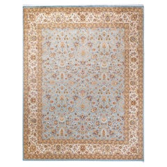 One of a Kind Hand Knotted Traditional Oriental Mogul Light Blue Area Rug 