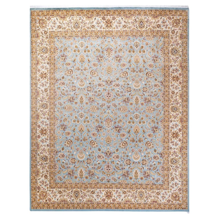 Light Traditional Rug One of a Kind Hand Knotted Traditional Oriental Mogul Light Blue Area ...