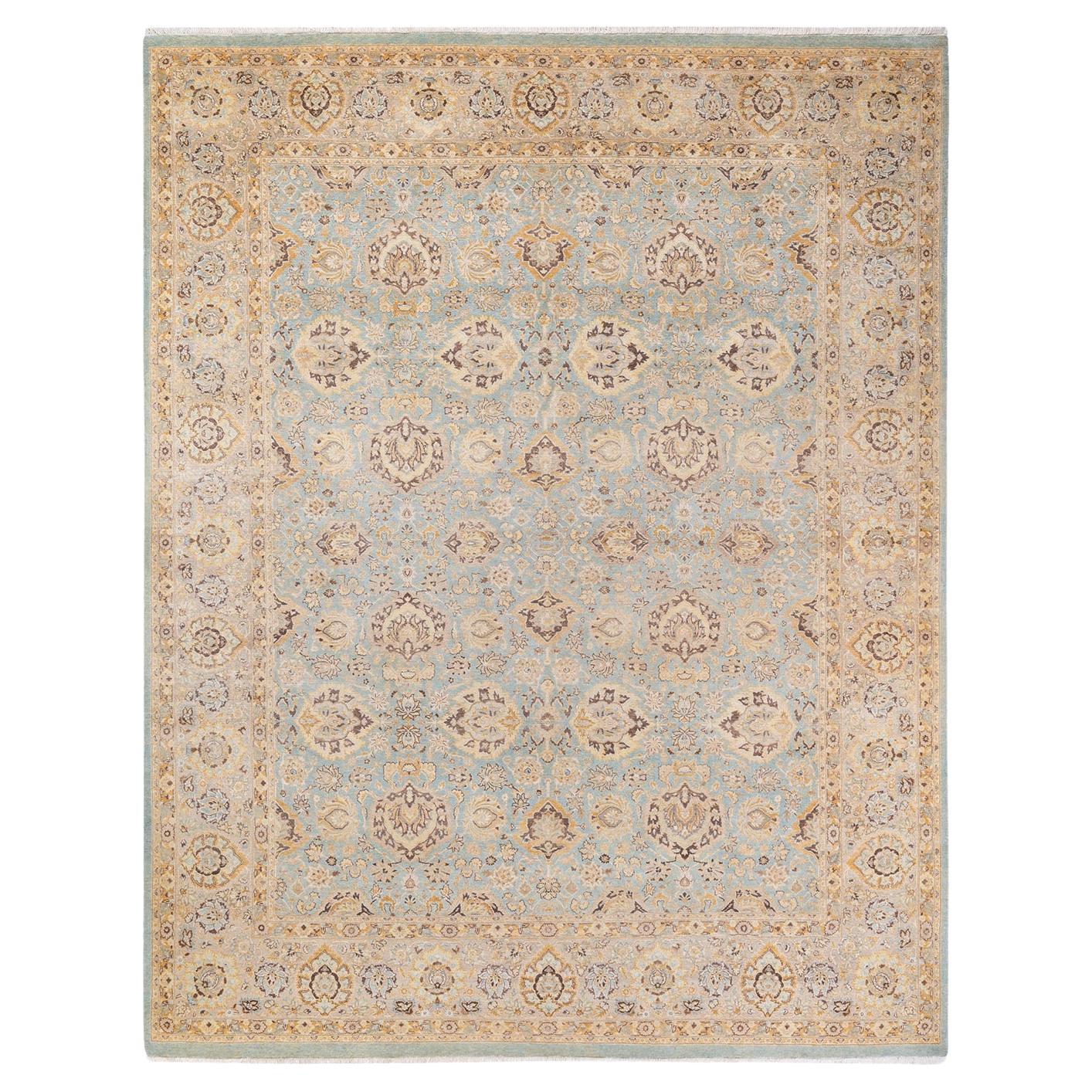 One of a Kind Hand Knotted Traditional Oriental Mogul Light Blue Area Rug For Sale