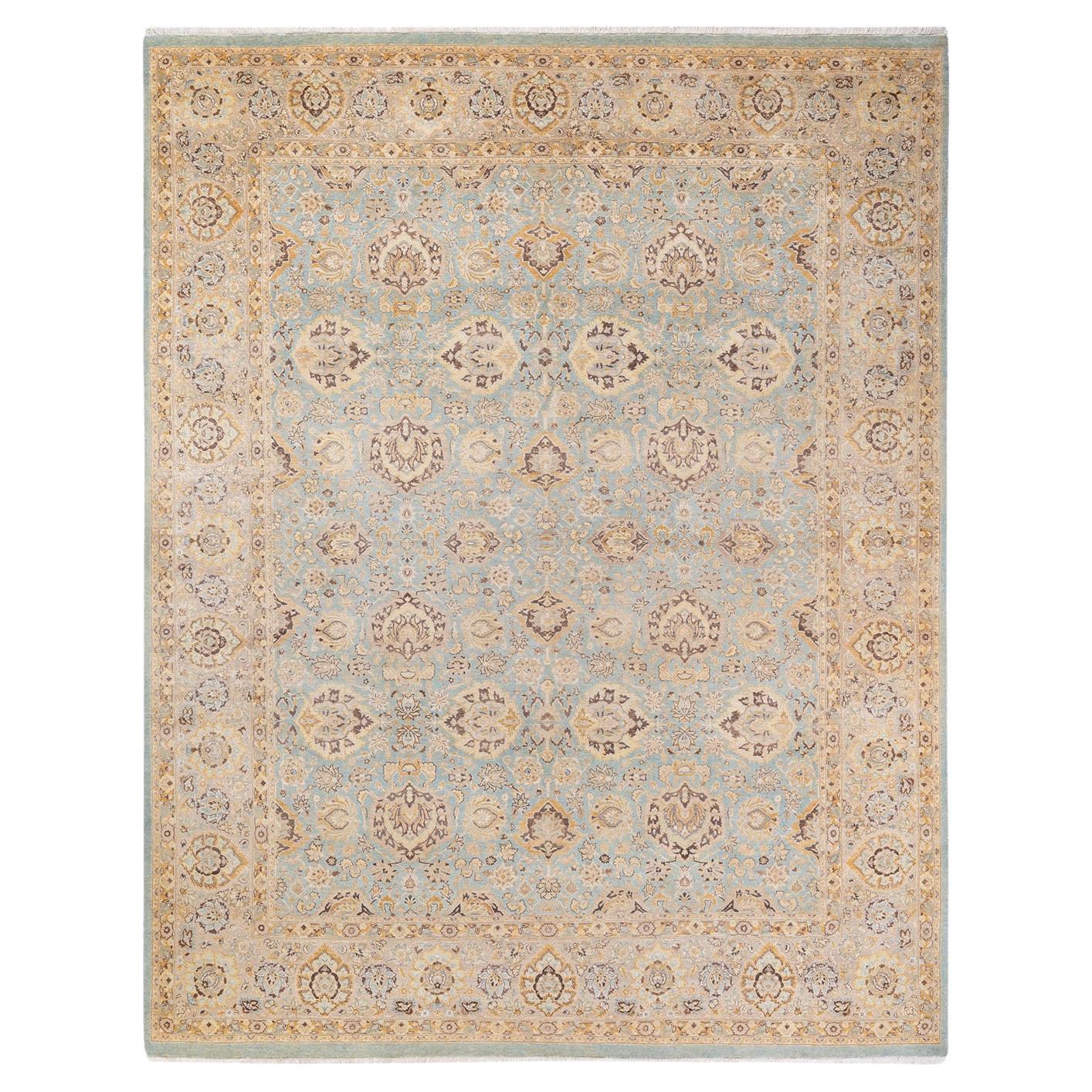 One of a Kind Hand Knotted Traditional Oriental Mogul Light Blue Area Rug