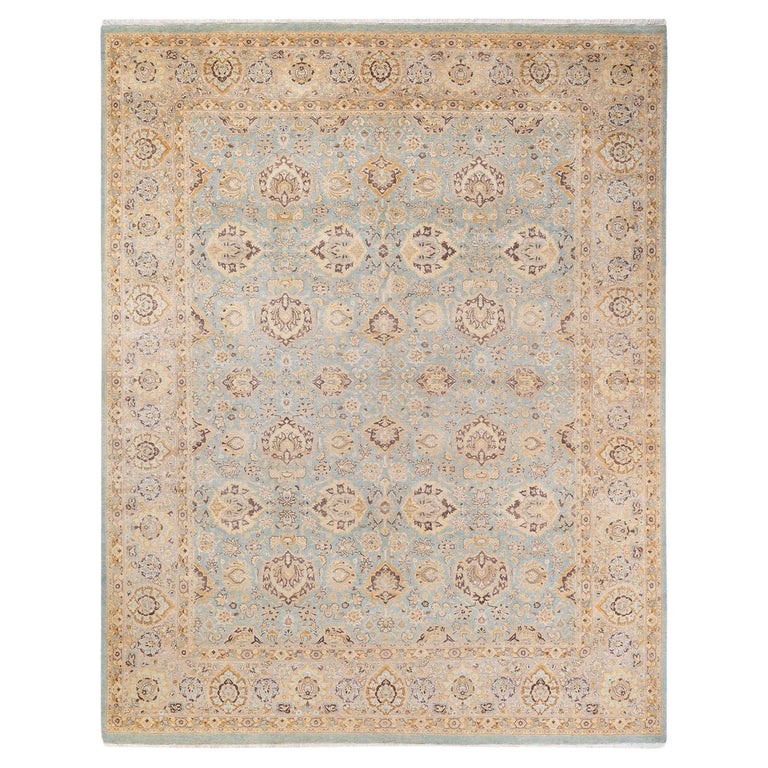 Light Traditional Rug One of a Kind Hand Knotted Traditional Oriental Mogul Light Blue Area ...