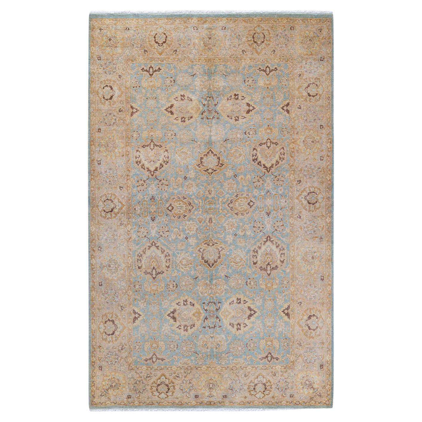 One of Kind Hand Knotted Traditional Oriental Mogul Light Blue Area Rug
