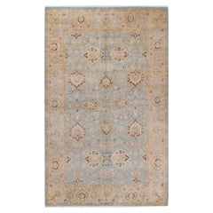 One of Kind Hand Knotted Traditional Oriental Mogul Light Blue Area Rug