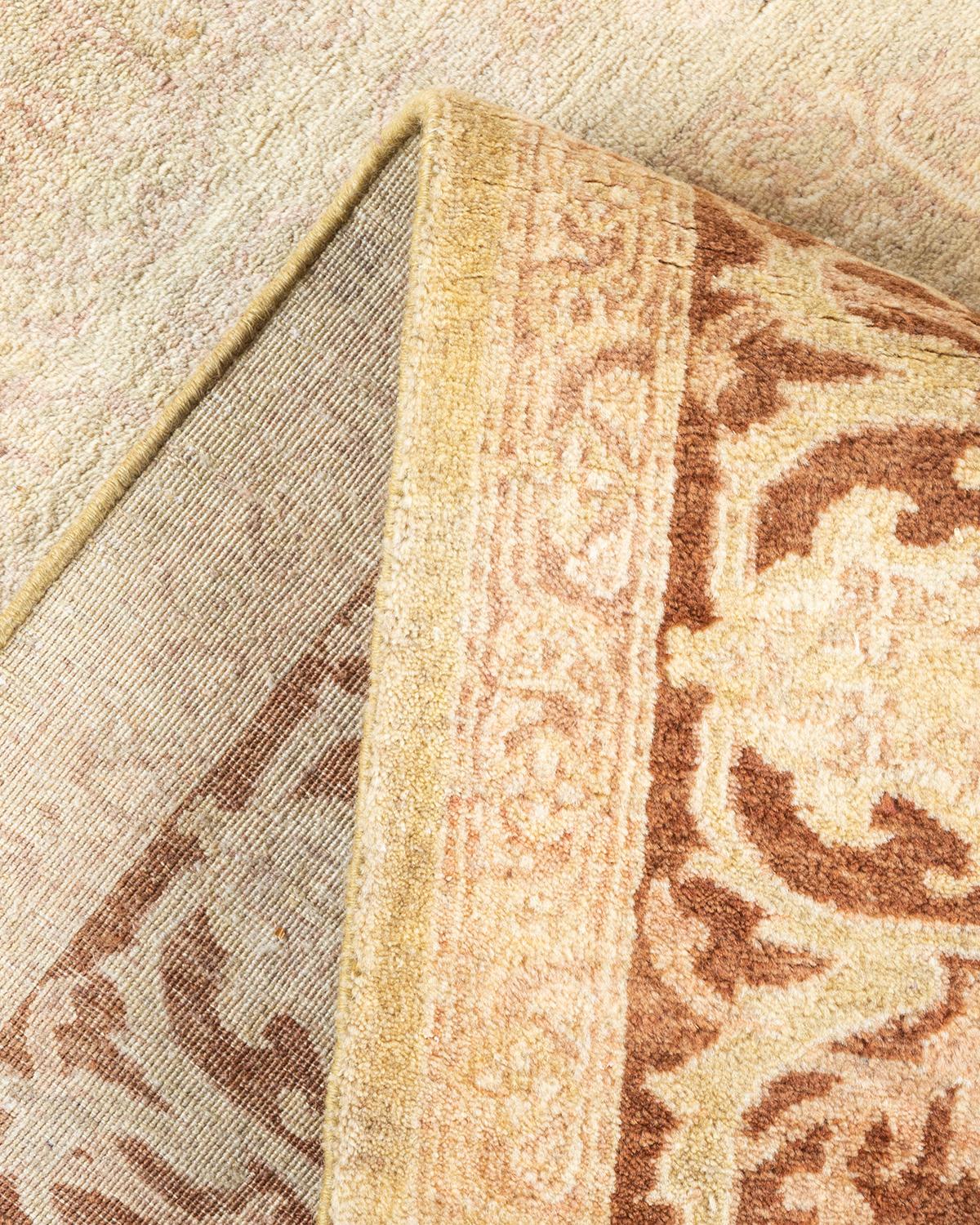 Wool One of a Kind Hand Knotted Traditional Oriental Mogul Light Grey Area Rug For Sale