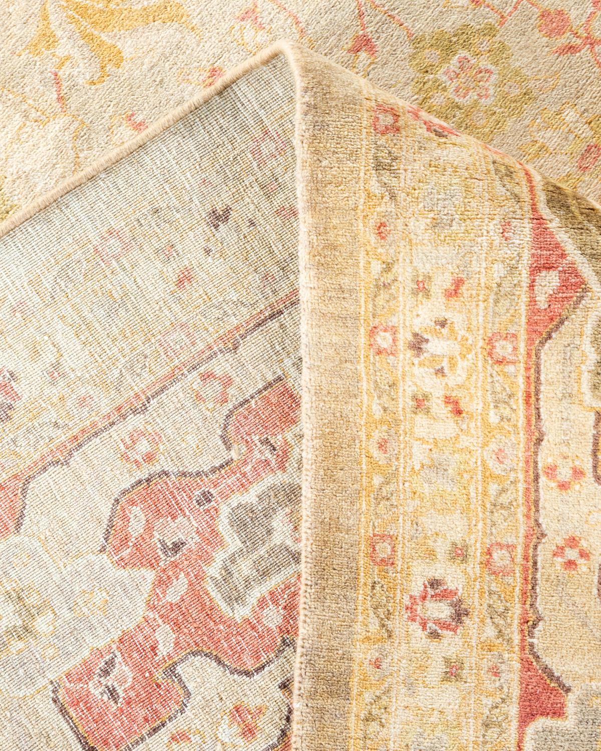 Einzigartiger handgeknpfter traditioneller orientalischer Mogul-Teppich in Hellgrau (Wolle) im Angebot