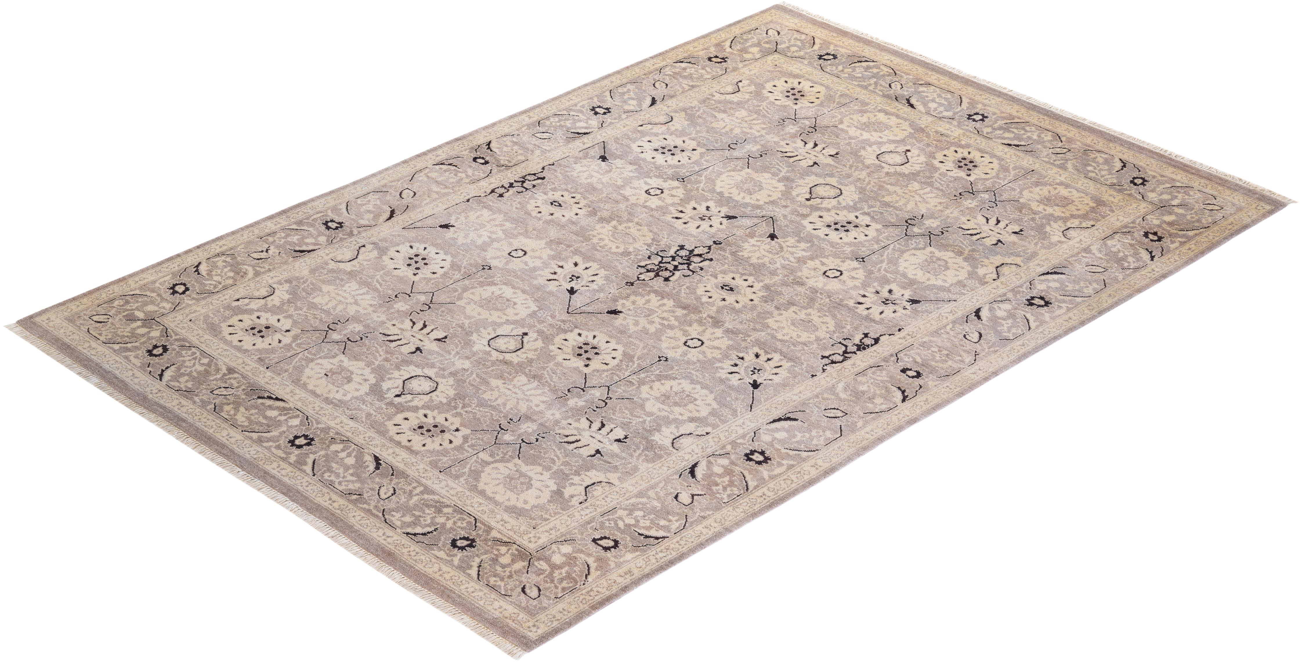 One of a Kind Hand Knotted Traditional Oriental Mogul Light Gray Area Rug 2