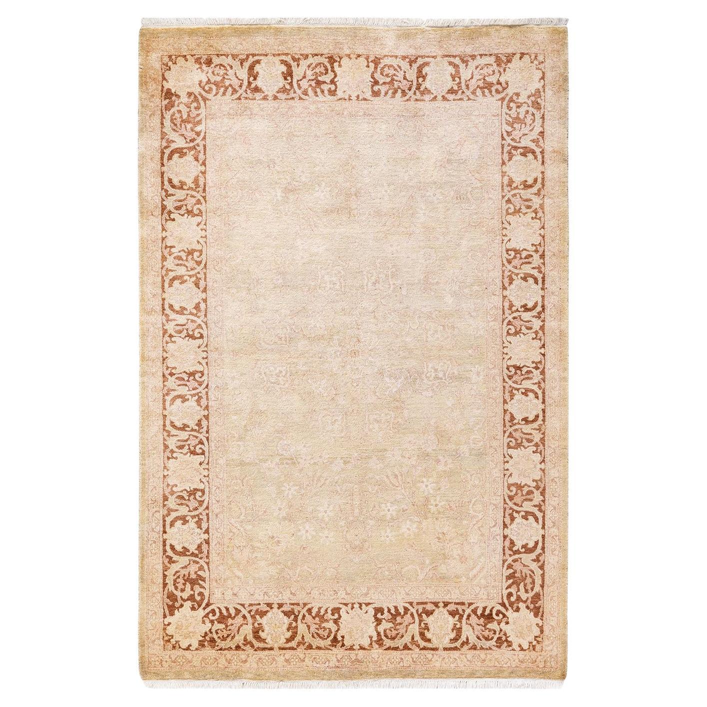 One of a Kind Hand Knotted Traditional Oriental Mogul Light Grey Area Rug