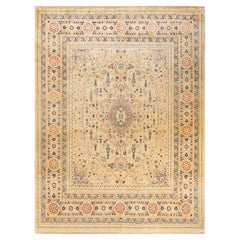Tapis traditionnel oriental orange moghol noué à la main, unique en son genre