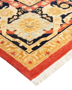One of a Kind Hand Knotted Traditional Oriental Mogul Orange Area Rug