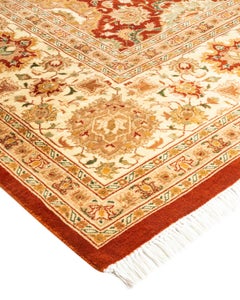 Einzigartiger, handgeknpfter, traditioneller Orientalischer Mogul-Teppich in Orange