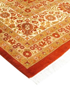 One of a Kind Hand Knotted Traditional Oriental Mogul Orange Area Rug