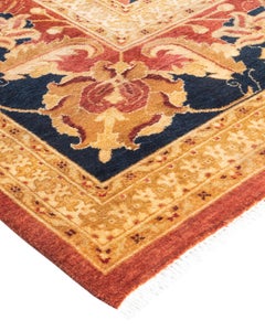 One of a Kind Hand Knotted Traditional Oriental Mogul Orange Area Rug