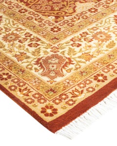 Einzigartiger, handgeknpfter, traditioneller Orientalischer Mogul-Teppich in Orange