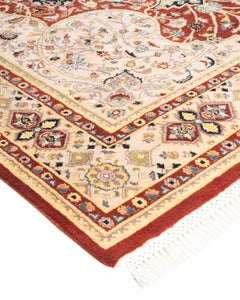 Einzigartiger, handgeknpfter, traditioneller Orientalischer Mogul-Teppich in Orange