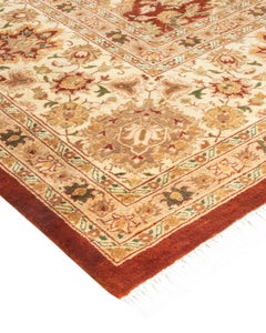 Handgeknüpfter traditioneller orientalischer Mogul-Teppich in Orange, Unikat