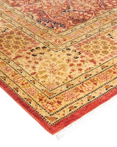 Einzigartiger, handgeknpfter, traditioneller Orientalischer Mogul-Teppich in Orange