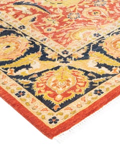 Einzigartiger, handgeknüpfter, traditioneller Orientalischer Mogul-Teppich in Orange