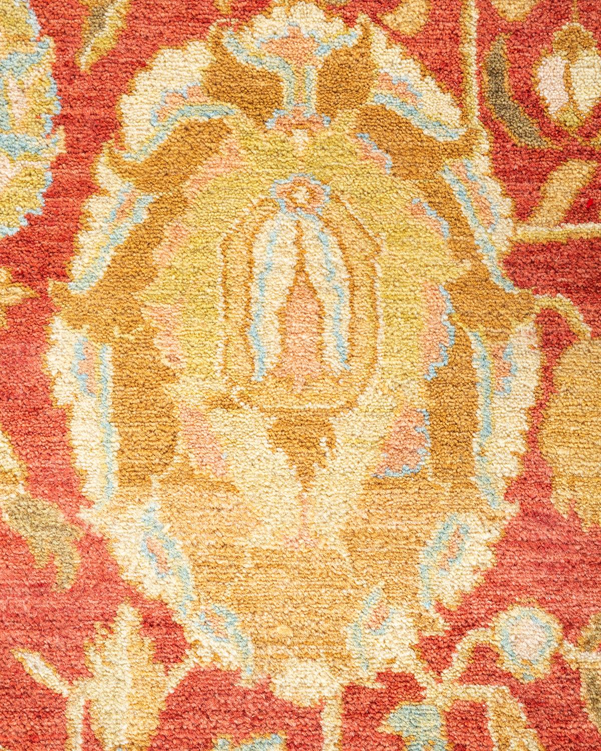Alfombra única anudada a mano Mogul Oriental Tradicional Naranja Pakistaní en venta