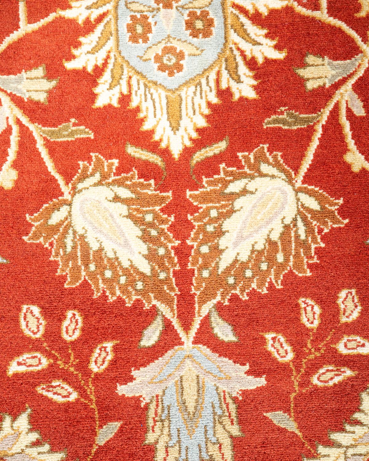 Pakistani One of a Kind Hand Knotted Traditional Oriental Mogul Orange Area Rug For Sale