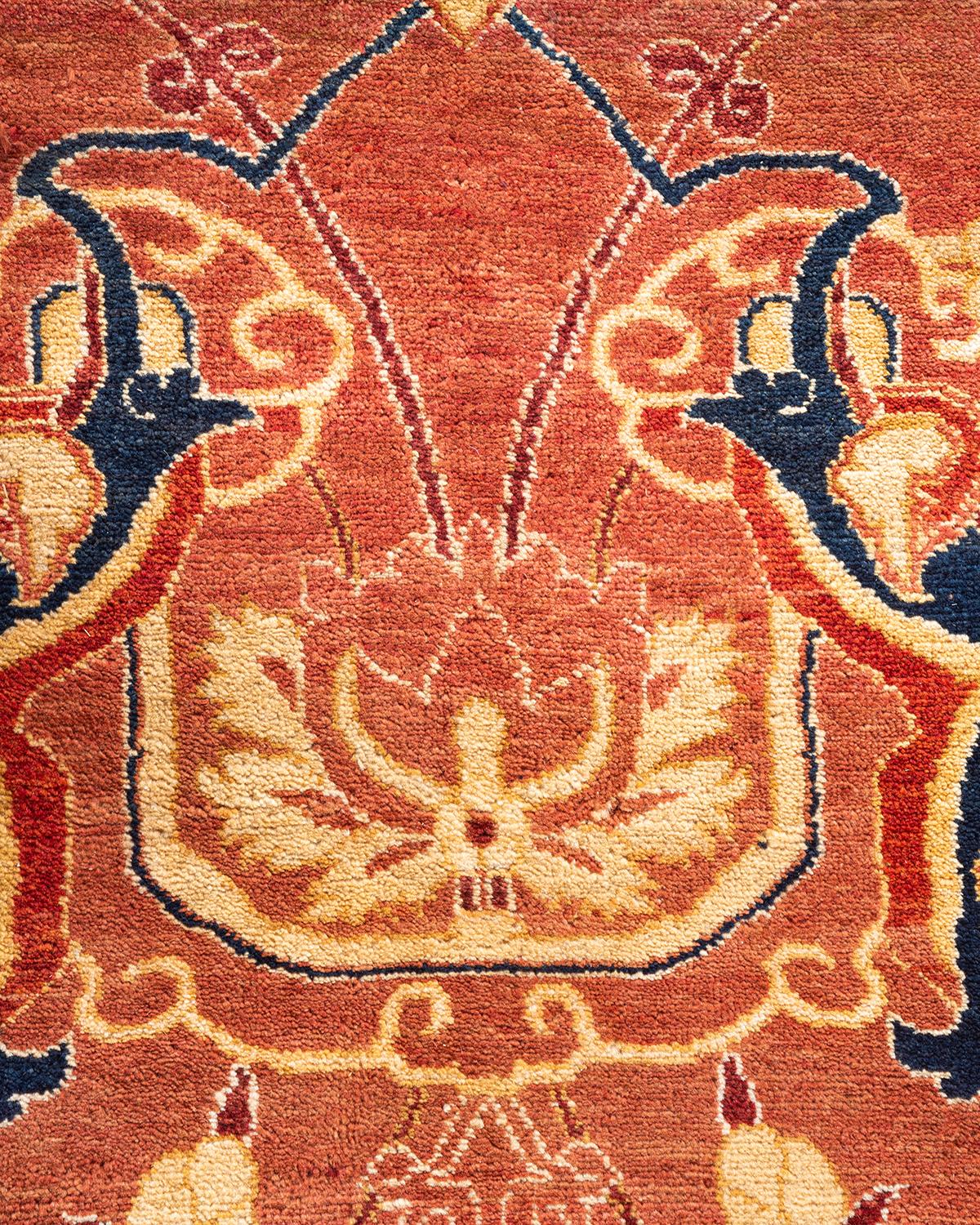 Alfombra única anudada a mano Mogul Oriental Tradicional Naranja Pakistaní en venta