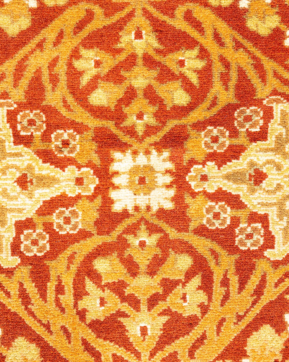 Pakistani One of a Kind Hand Knotted Traditional Oriental Mogul Orange Area Rug For Sale