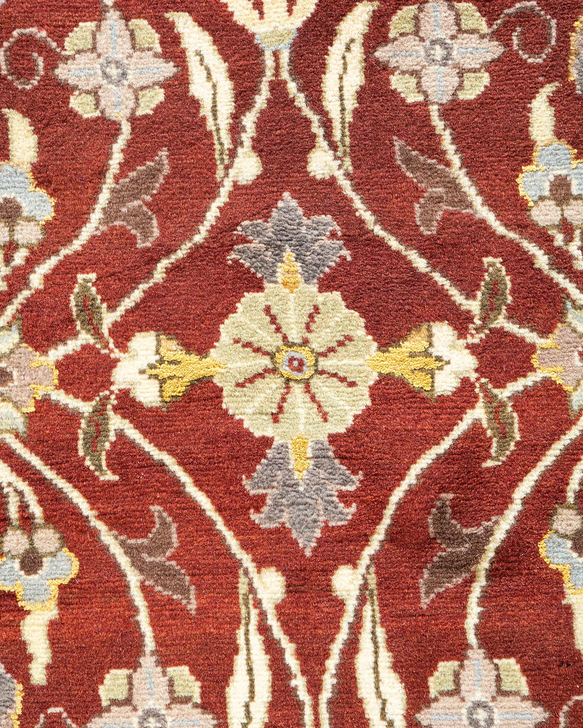 Pakistani One of a Kind Hand Knotted Traditional Oriental Mogul Orange Area Rug For Sale