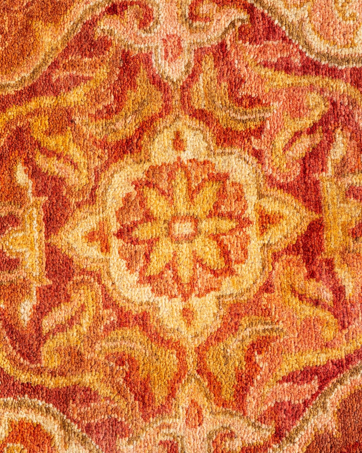 Pakistani One of a Kind Hand Knotted Traditional Oriental Mogul Orange Area Rug