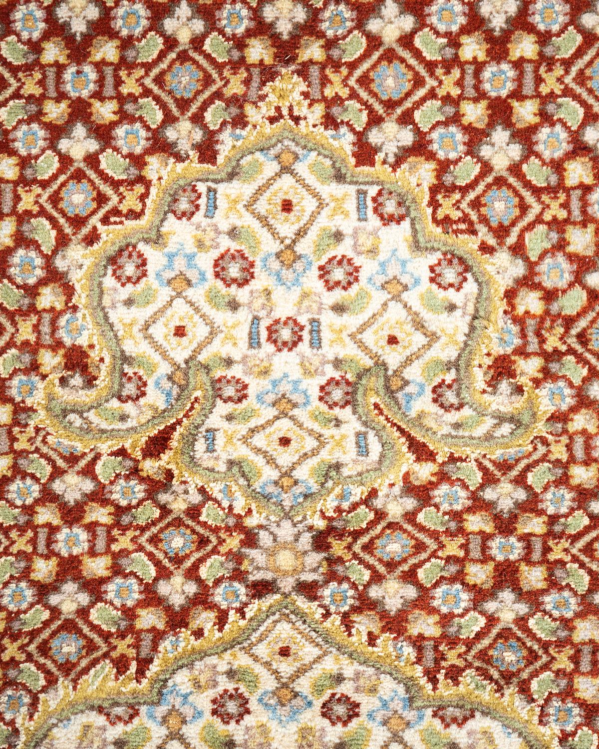 Pakistani One of a Kind Hand Knotted Traditional Oriental Mogul Orange Area Rug For Sale