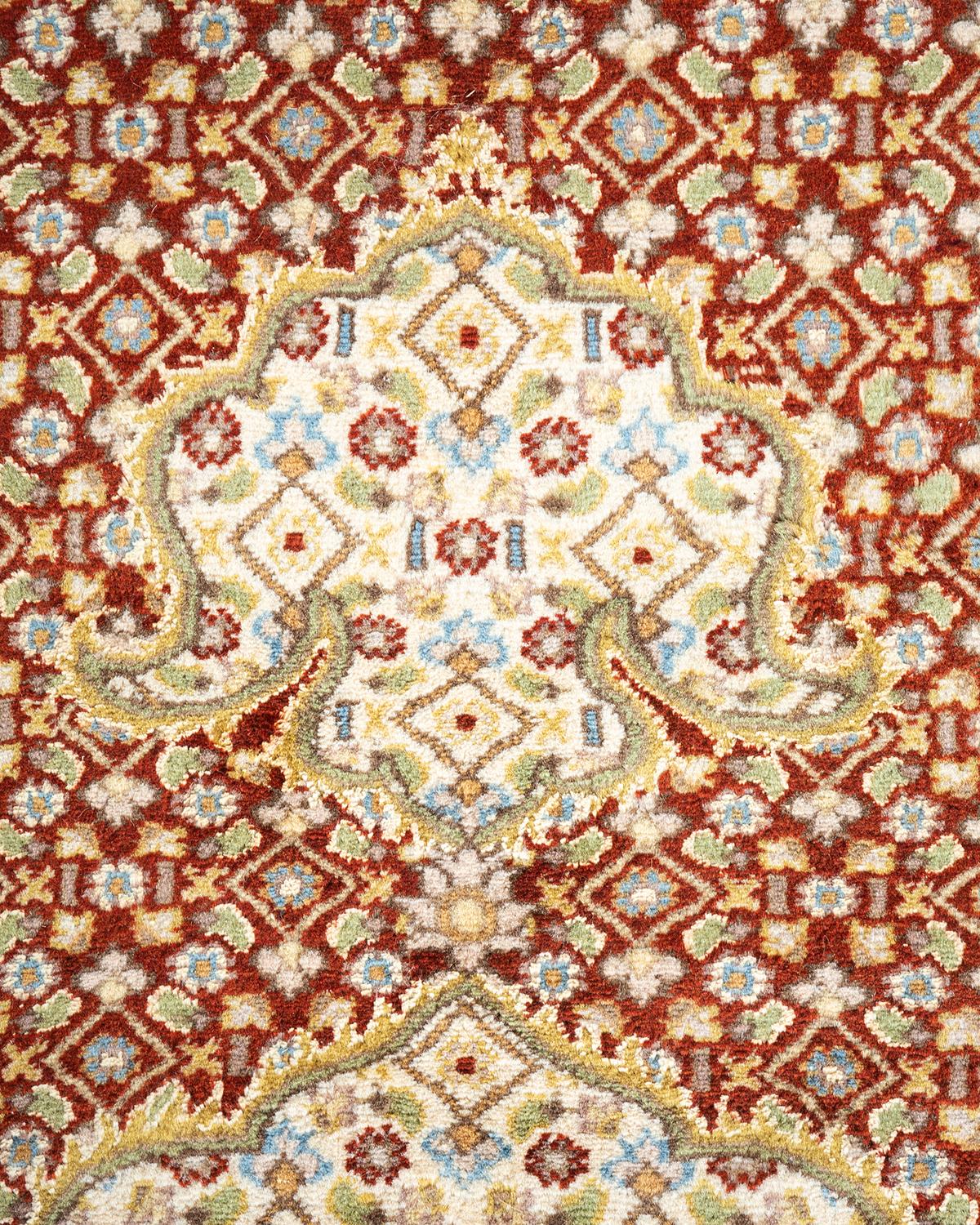 Pakistani One of a Kind Hand Knotted Traditional Oriental Mogul Orange Area Rug For Sale