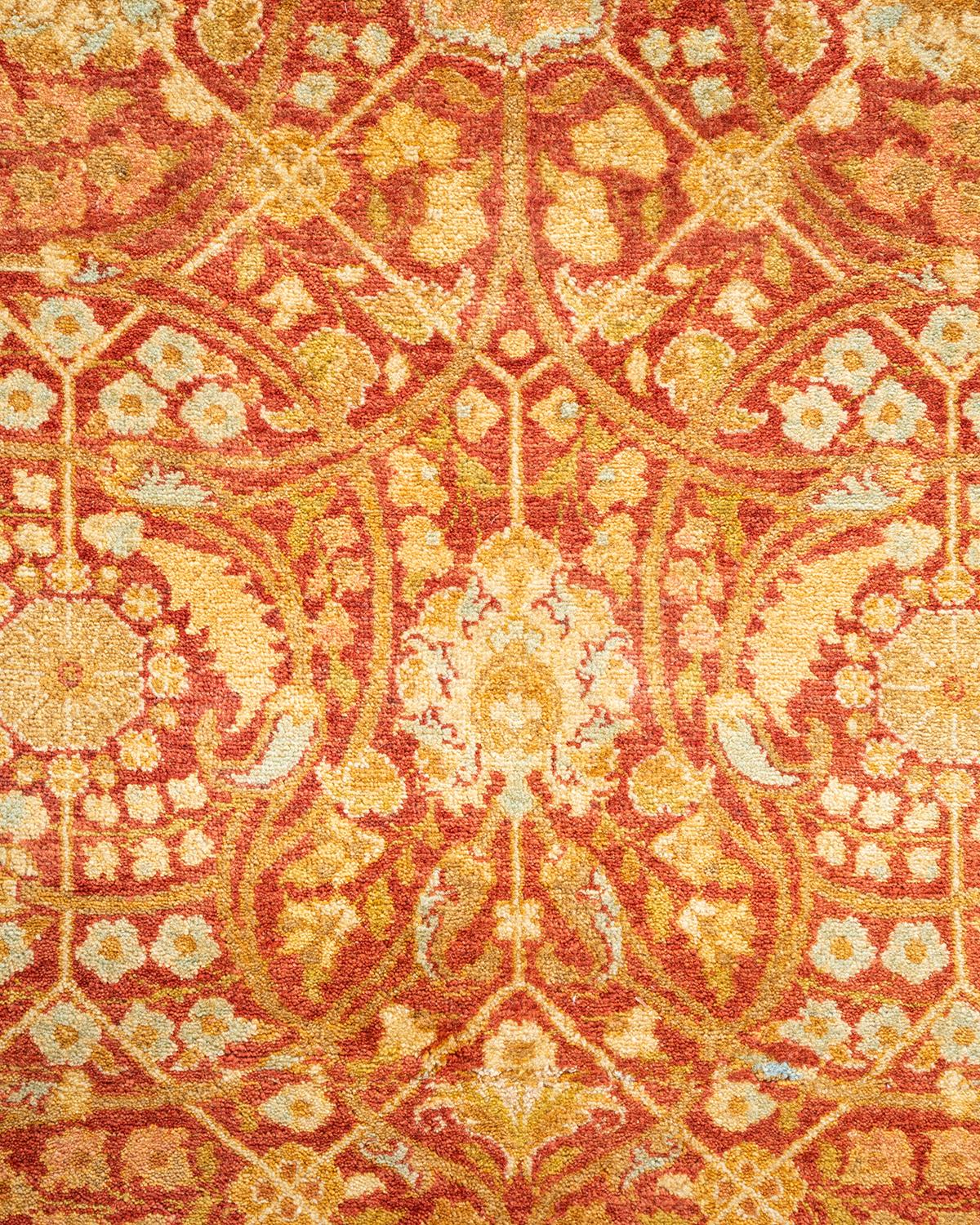 Einzigartiger, handgeknpfter, traditioneller Orientalischer Mogul-Teppich in Orange (Pakistanisch) im Angebot