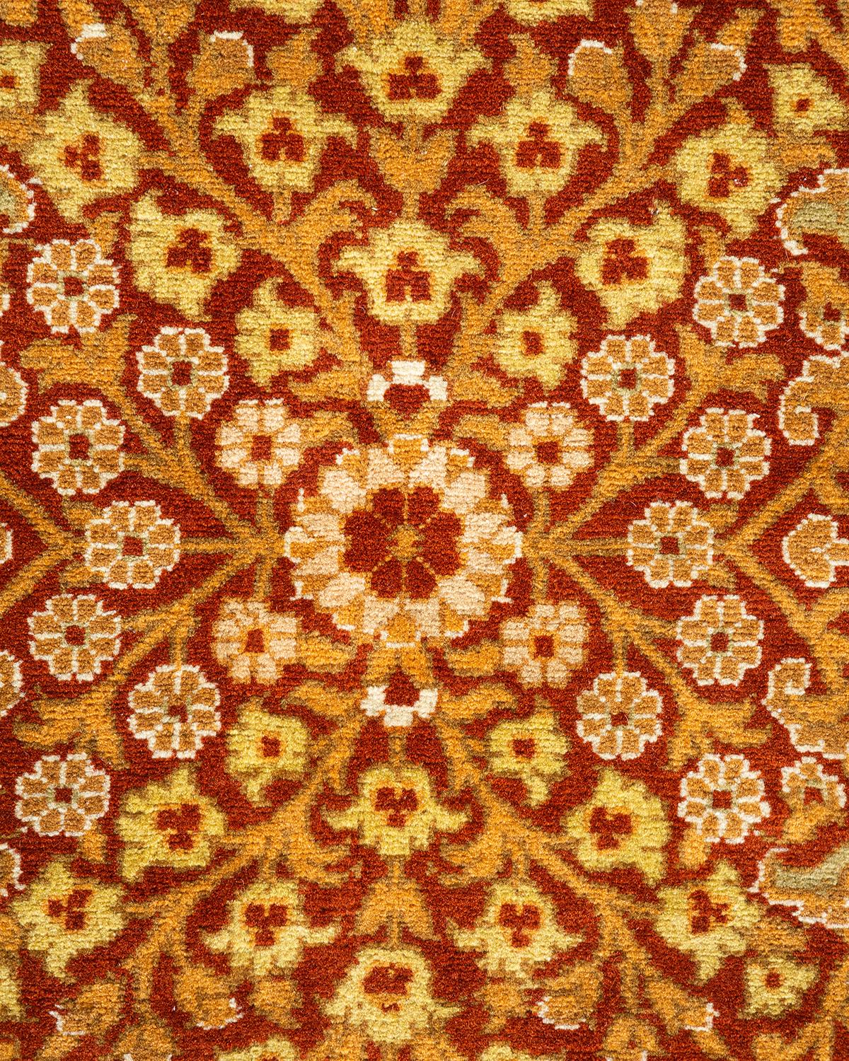 Pakistani One of a Kind Hand Knotted Traditional Oriental Mogul Orange Area Rug For Sale