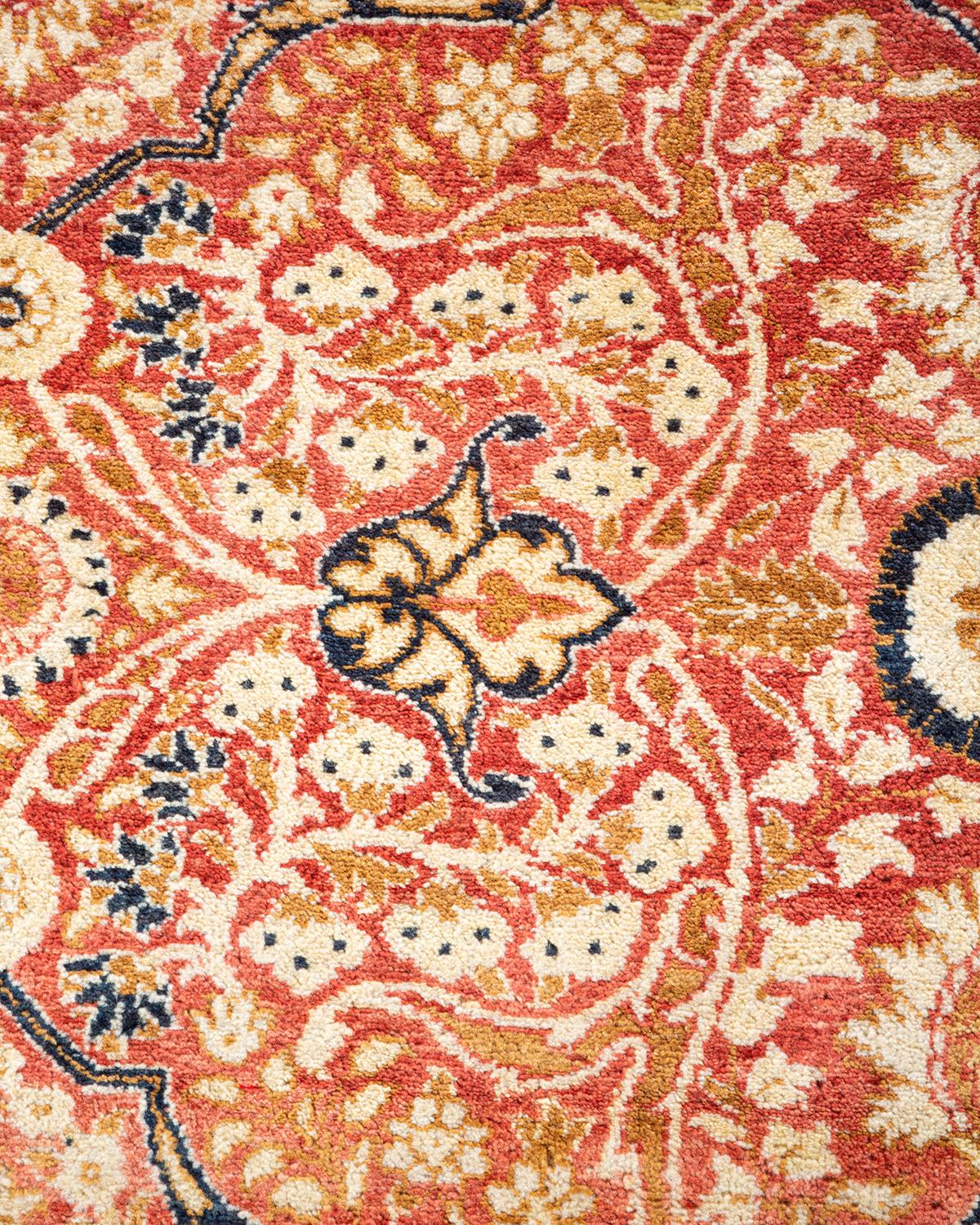 Pakistani One of a Kind Hand Knotted Traditional Oriental Mogul Orange Area Rug For Sale