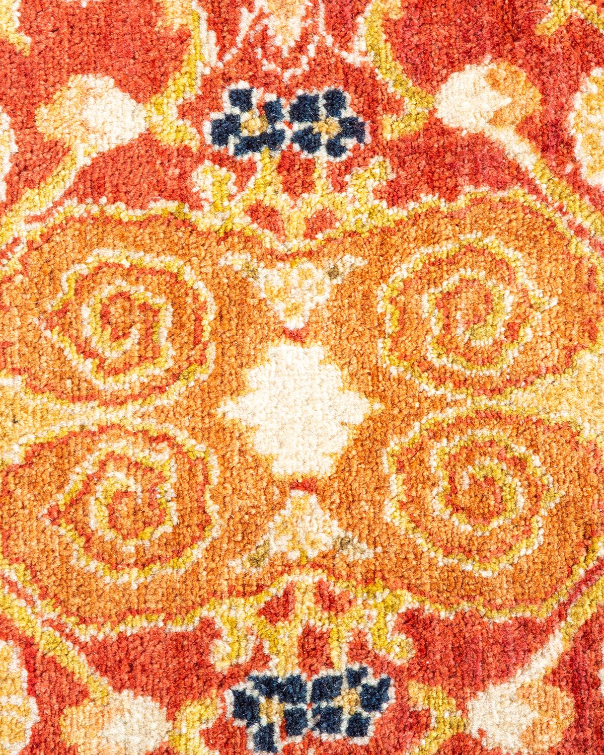 Alfombra única anudada a mano Mogul Oriental Tradicional Naranja Pakistaní en venta