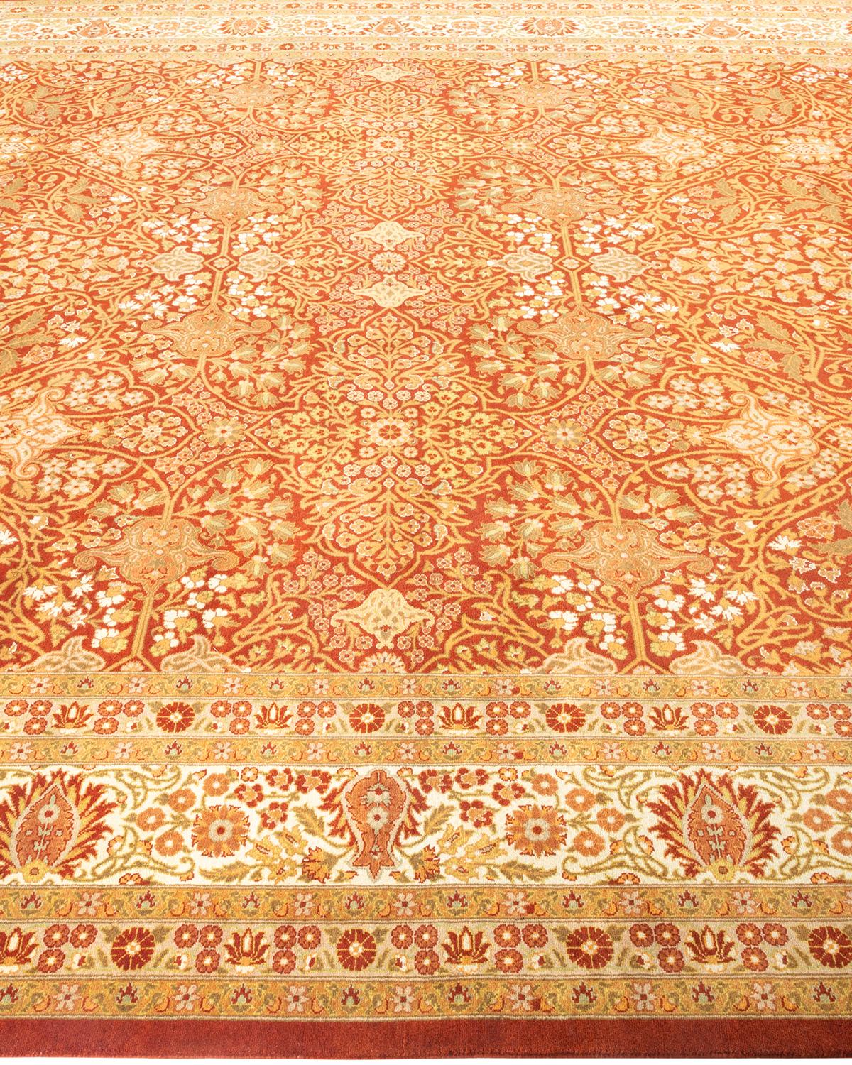 One of a Kind Hand Knotted Traditional Oriental Mogul Orange Area Rug In New Condition For Sale In Norwalk, CT