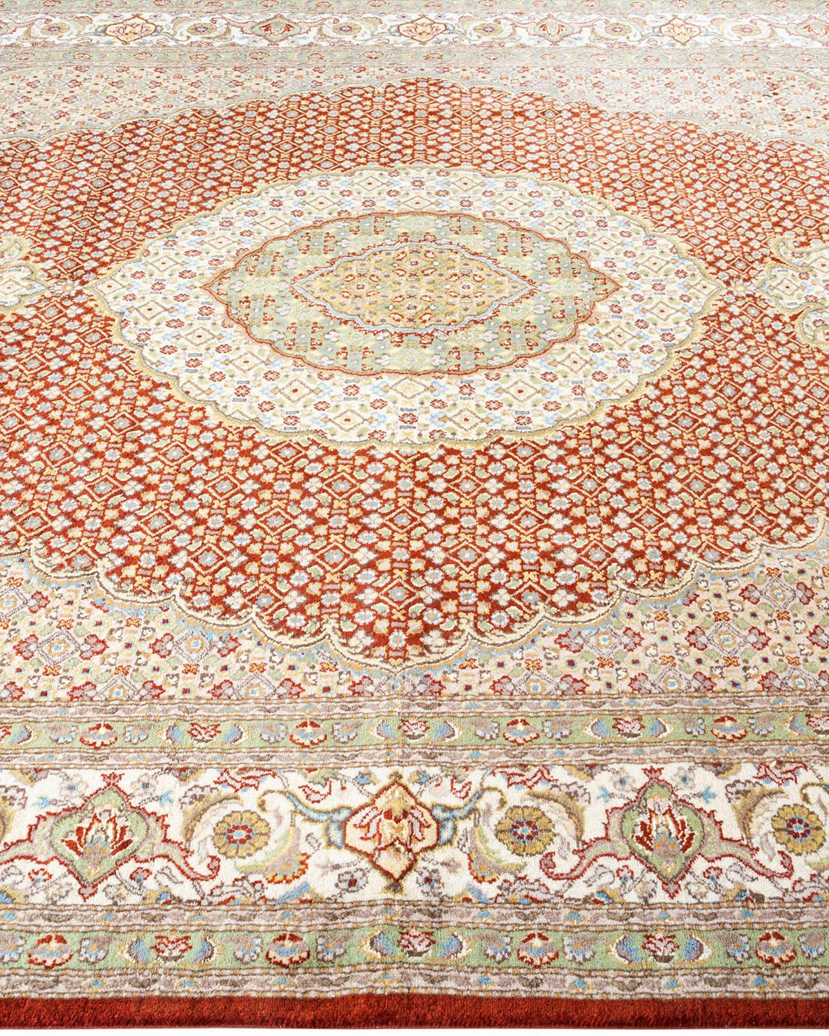 One of a Kind Hand Knotted Traditional Oriental Mogul Orange Area Rug In New Condition For Sale In Norwalk, CT