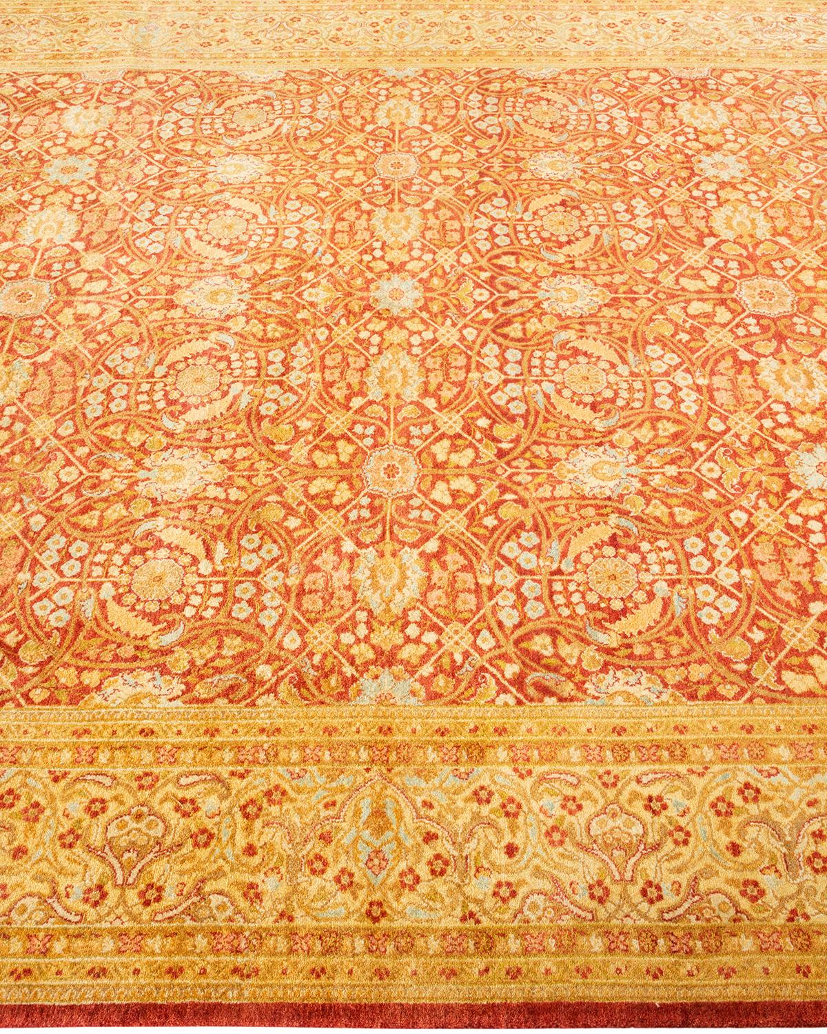Einzigartiger, handgeknpfter, traditioneller Orientalischer Mogul-Teppich in Orange im Zustand „Neu“ im Angebot in Norwalk, CT