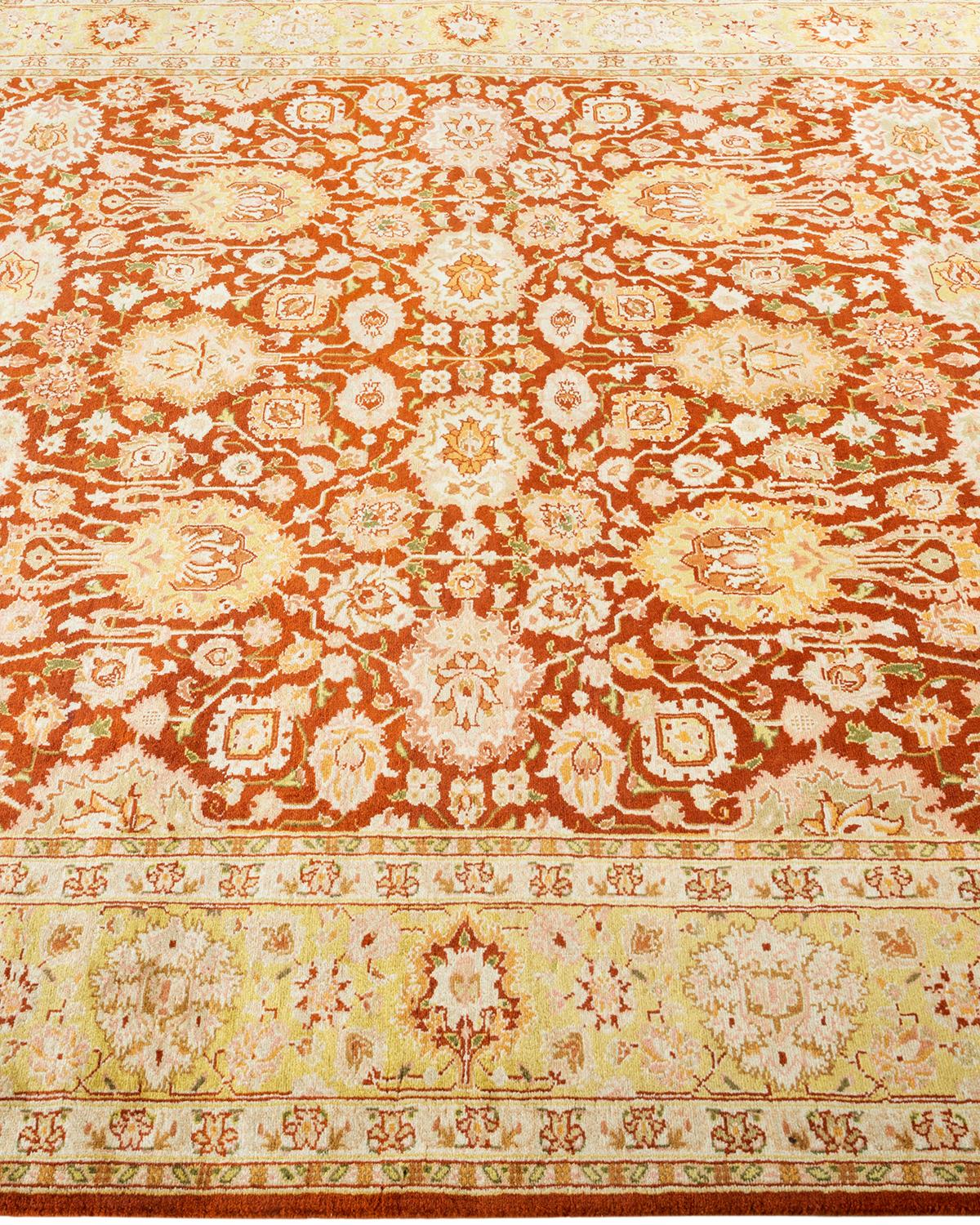 Einzigartiger, handgeknpfter, traditioneller Orientalischer Mogul-Teppich in Orange im Zustand „Neu“ im Angebot in Norwalk, CT