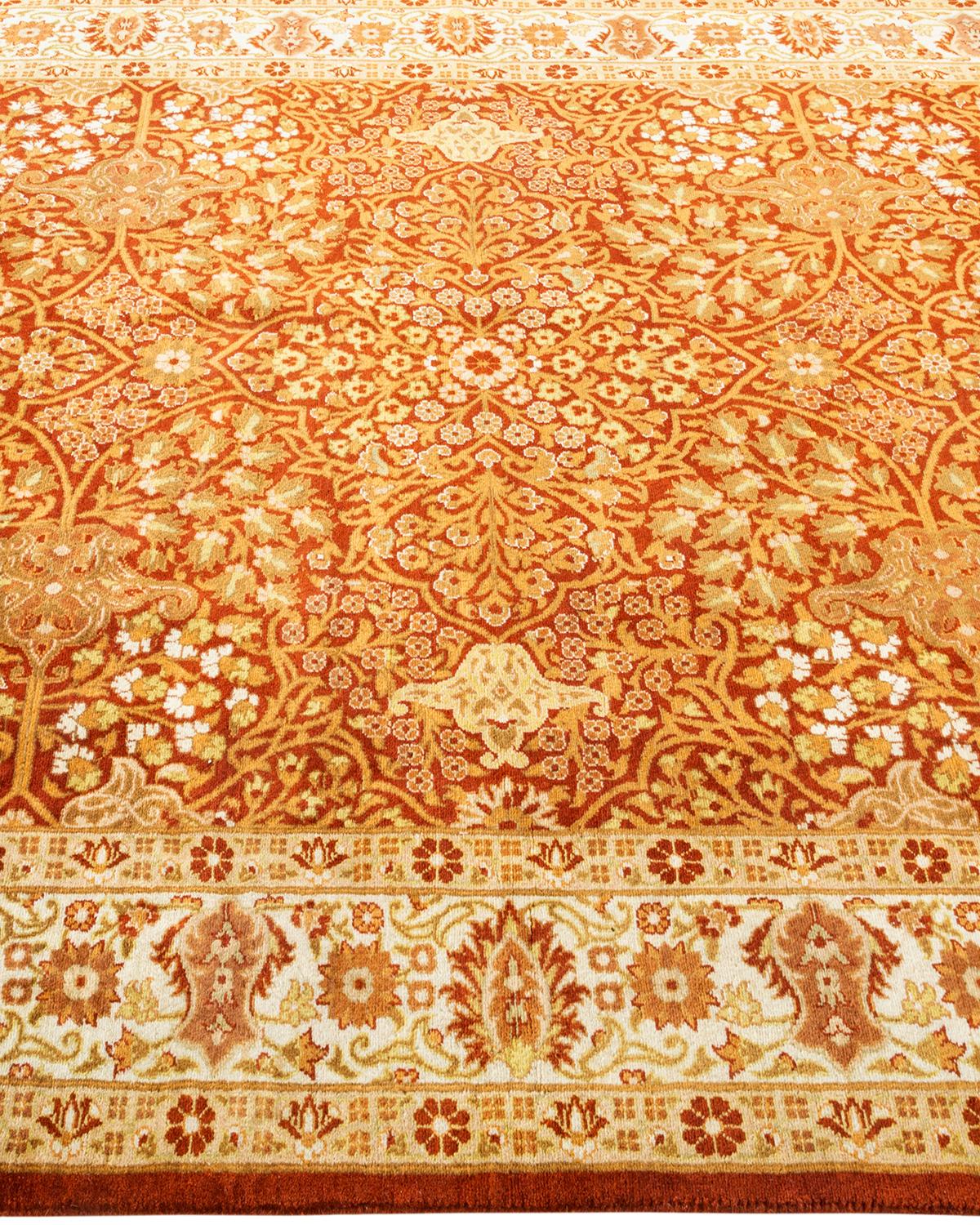 One of a Kind Hand Knotted Traditional Oriental Mogul Orange Area Rug In New Condition For Sale In Norwalk, CT